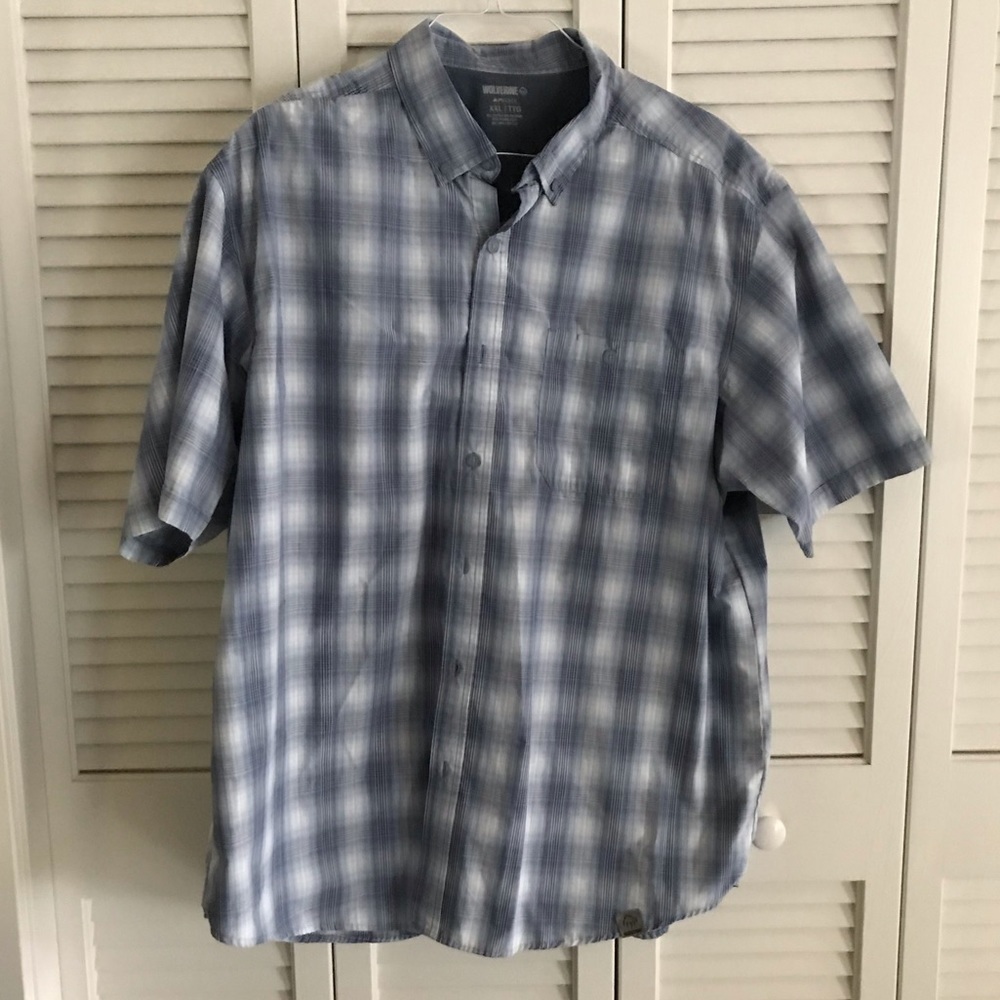 Wolverine Men’s Short Sleeve Blue Plaid Casual Shirt Moisture Wicking Size XXL